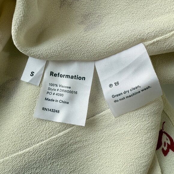 Reformation Wrap Dress Womens S Cream Red Floral Frayed Trim Viscose Short Sleev - Picture 6 of 6